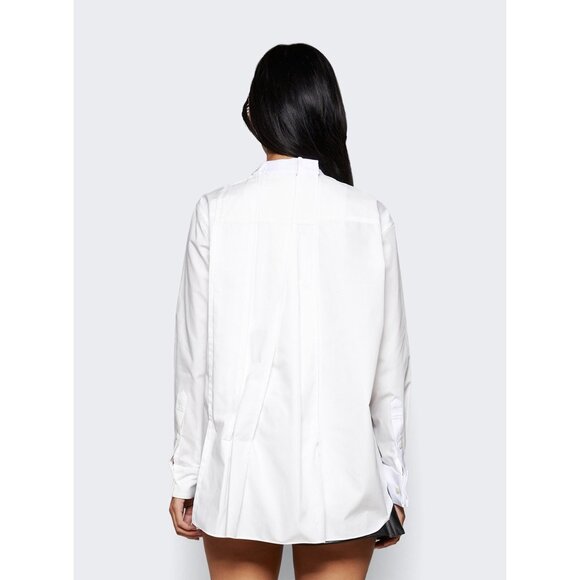 SACAI White Poplin Asymmetrical Tuxedo Collar Pleated Oversized Shirt 1 - Picture 4 of 12
